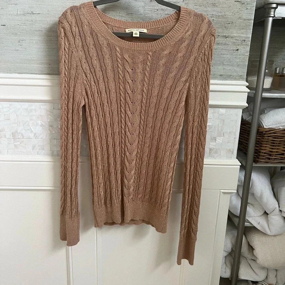 Banana republic cable knit gold metallic sweater MEDIUM crew neck